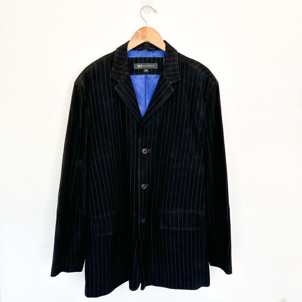 Bachrach Black and White Pinstripe Genuine Suede Leather 3 Button Blazer Coat Mi